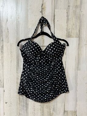 One Piece Swimsuit Halter Style Black and White Polka Dot Swimdress